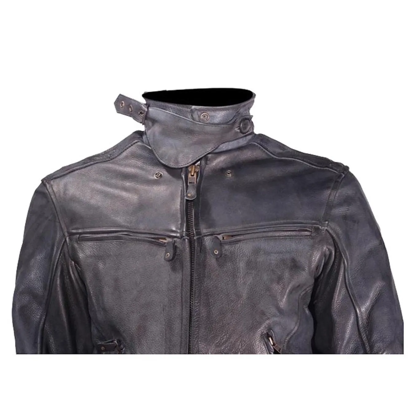 Mens Naked Cowhide Racer Style Vented Motorcycle Jacket Solid Back