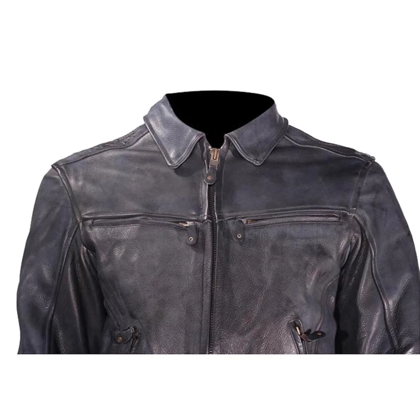 Mens Naked Cowhide Racer Style Vented Motorcycle Jacket Solid Back