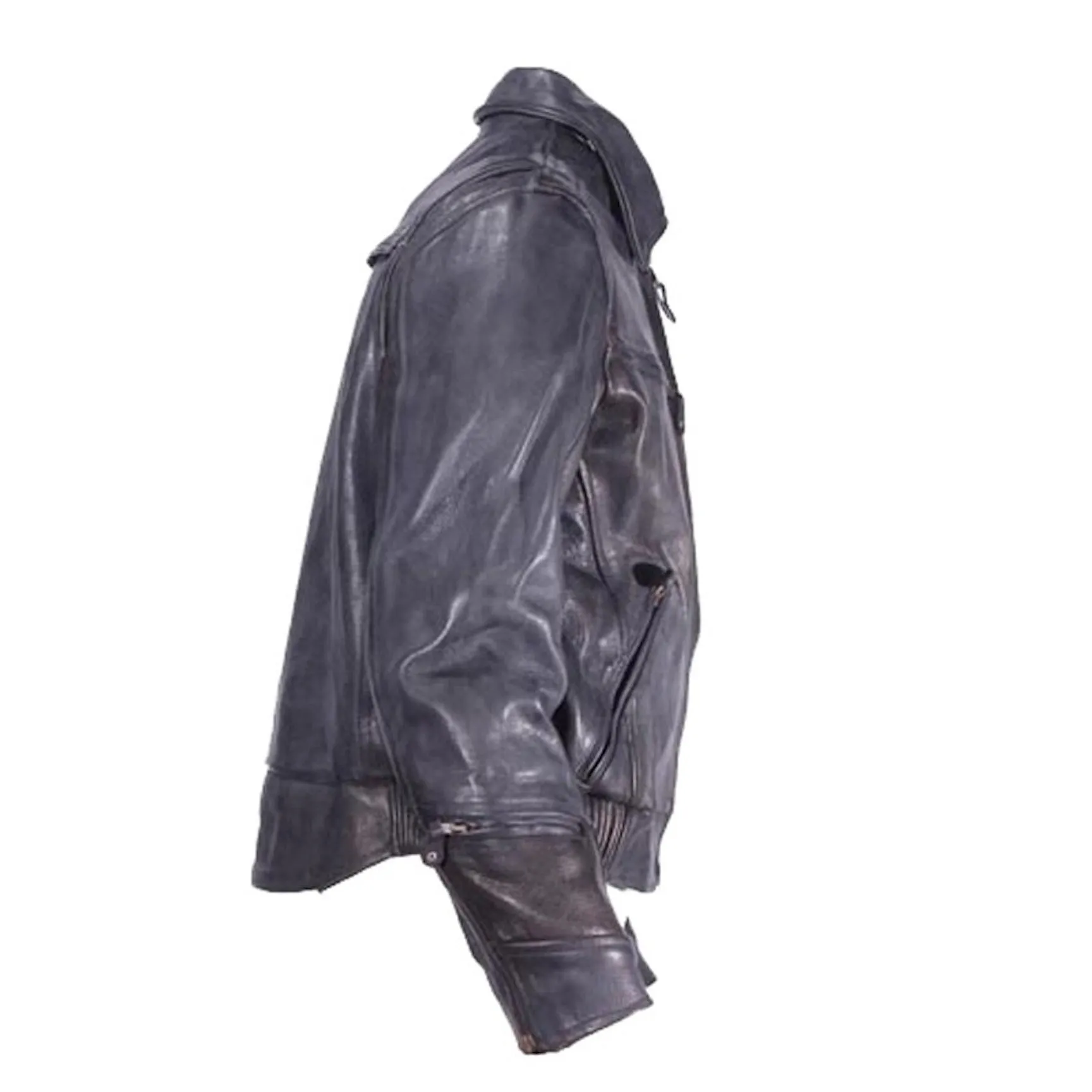 Mens Naked Cowhide Racer Style Vented Motorcycle Jacket Solid Back