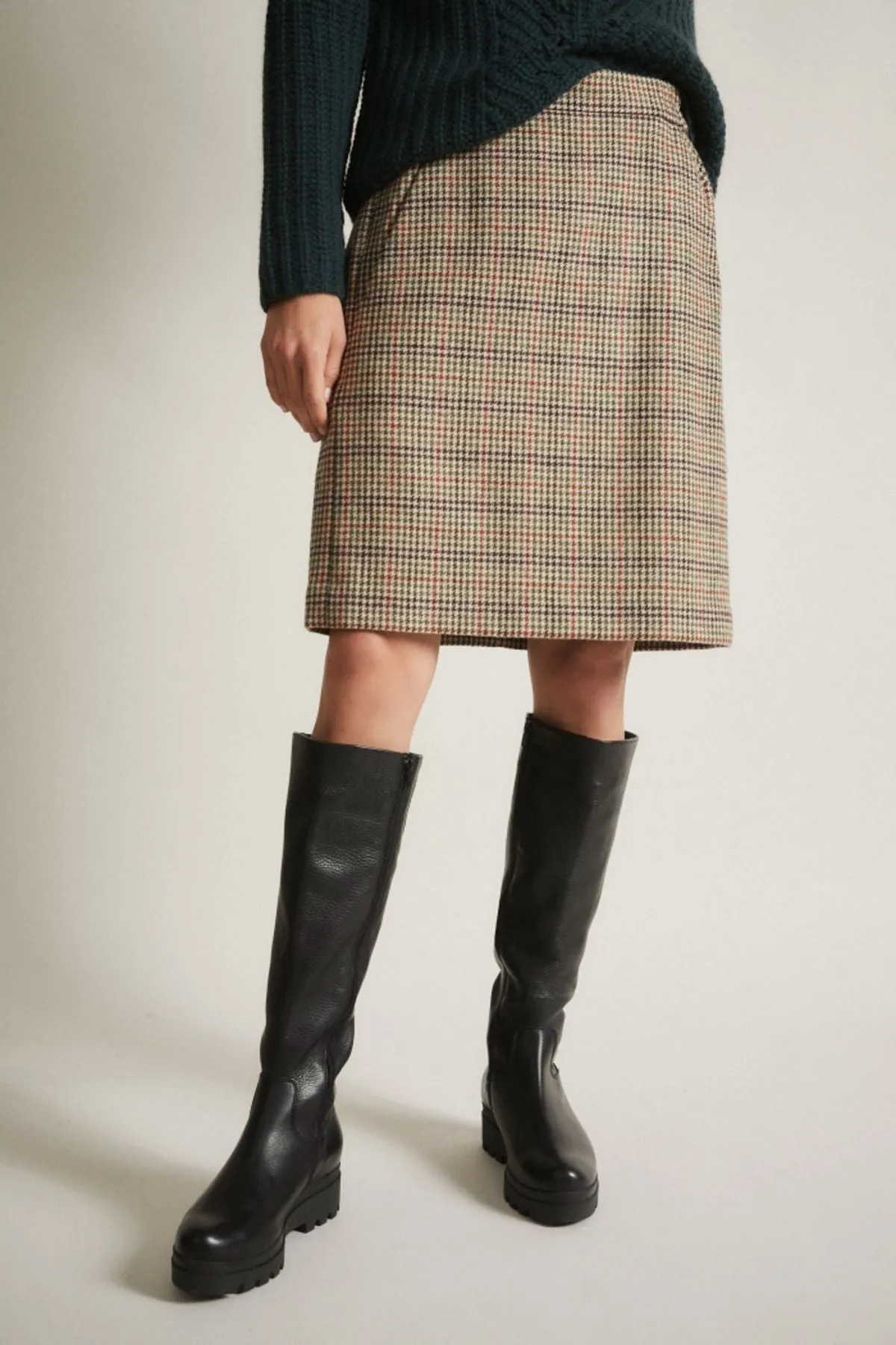 Merino Wool Glen Check Skirt Lanius