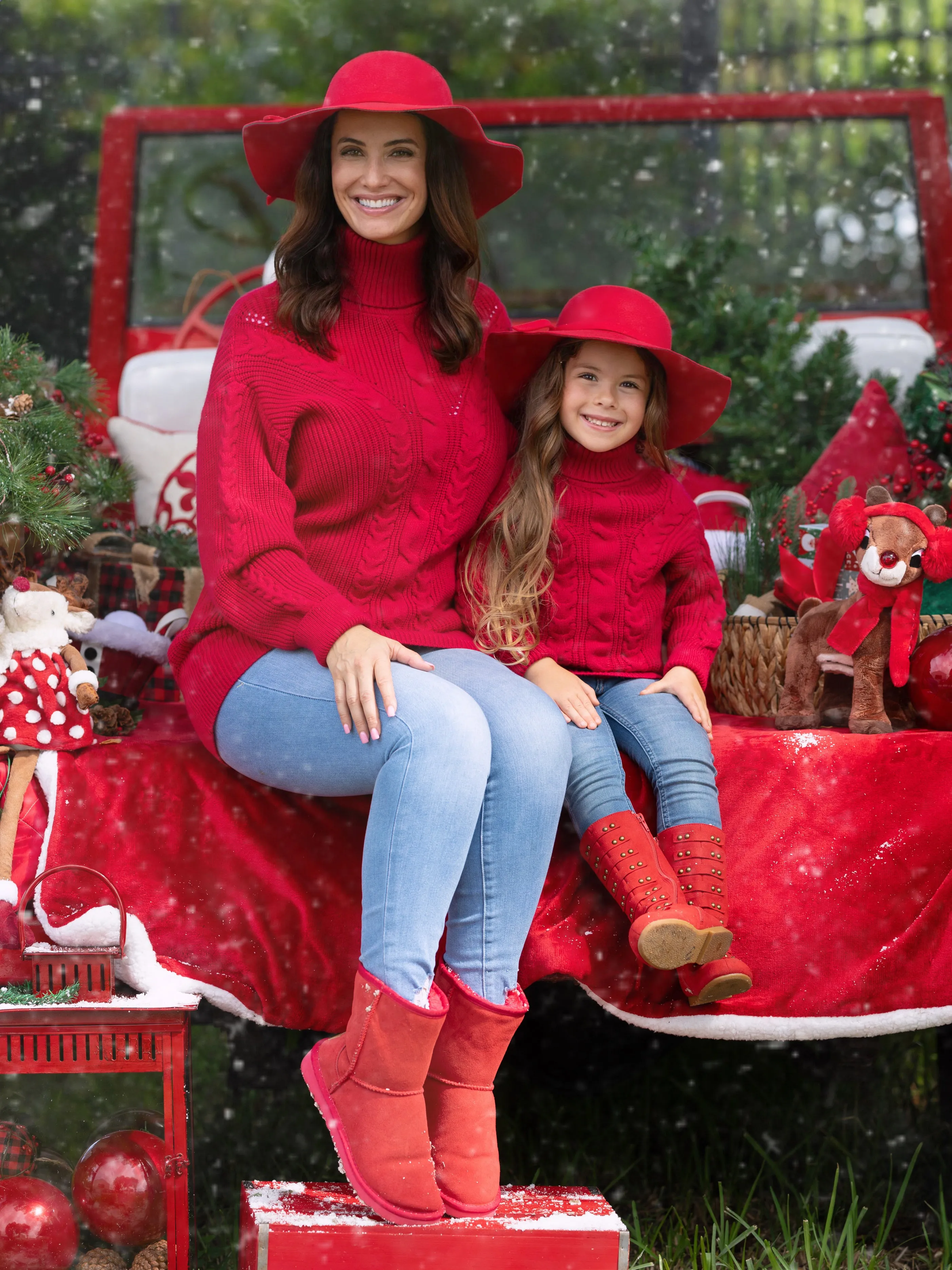 Mommy and Me Red Oversized Cable Knit Sweater