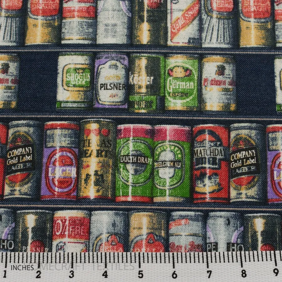 Novelty Beer Cans Navy Cotton Canvas Print