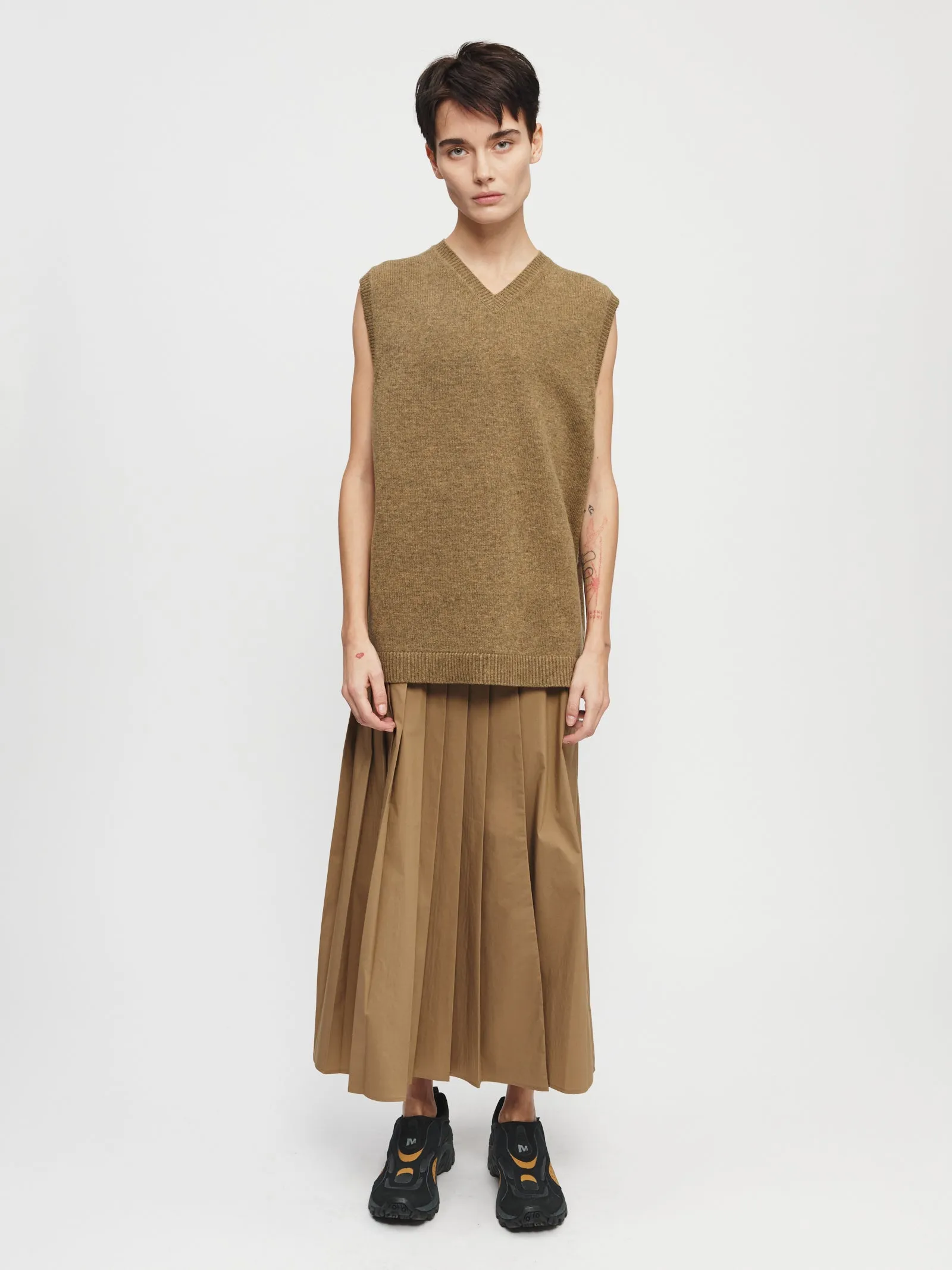 Pleated Wrap Skirt in Khaki