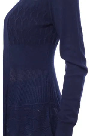 Plus Crochet Knit Open Cardigan Style 1070 in Navy