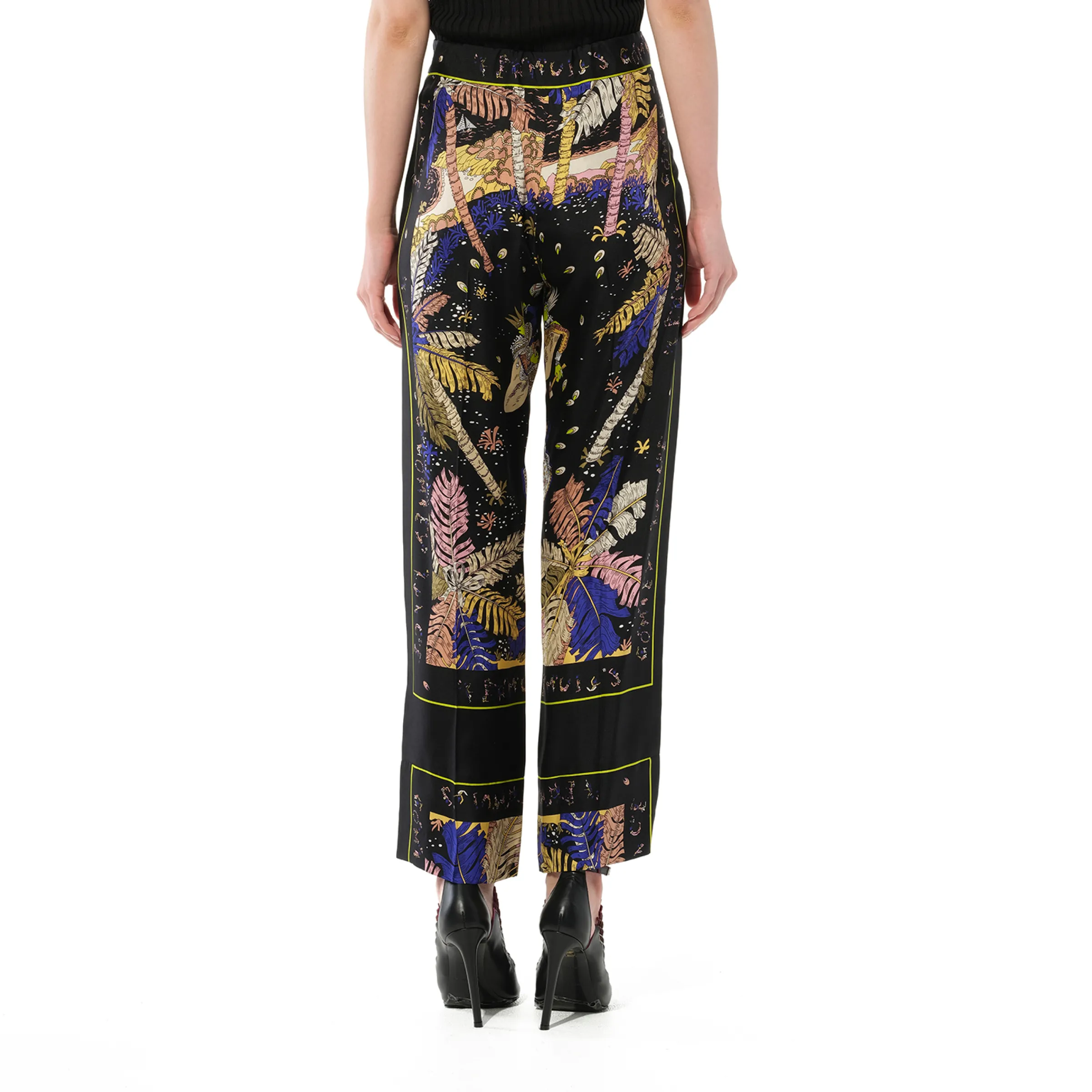 Print Palm Trousers in Black/Yellow