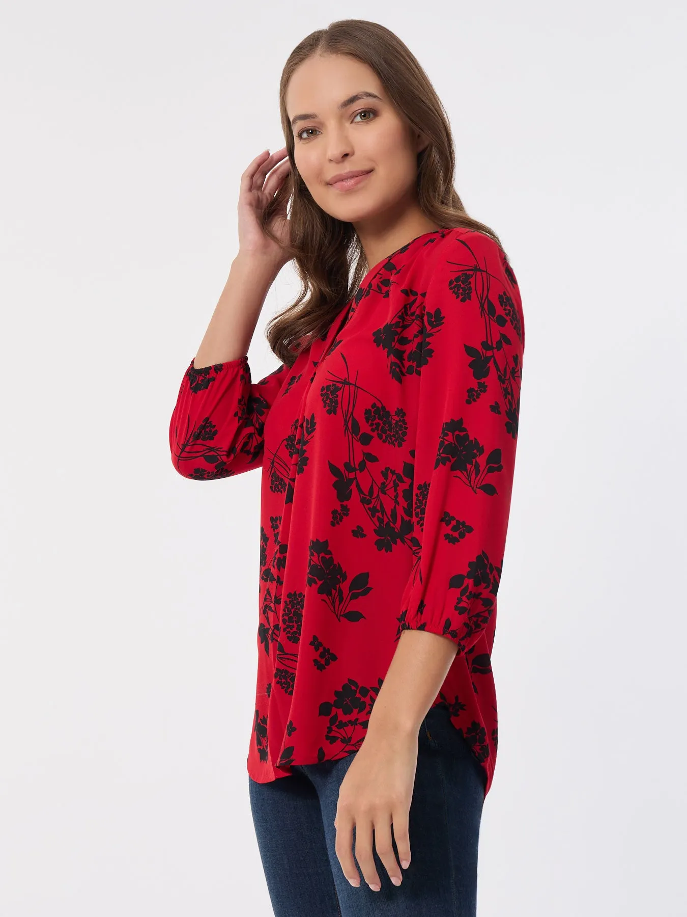 Printed V-Neck Pleated Kelly Blouse