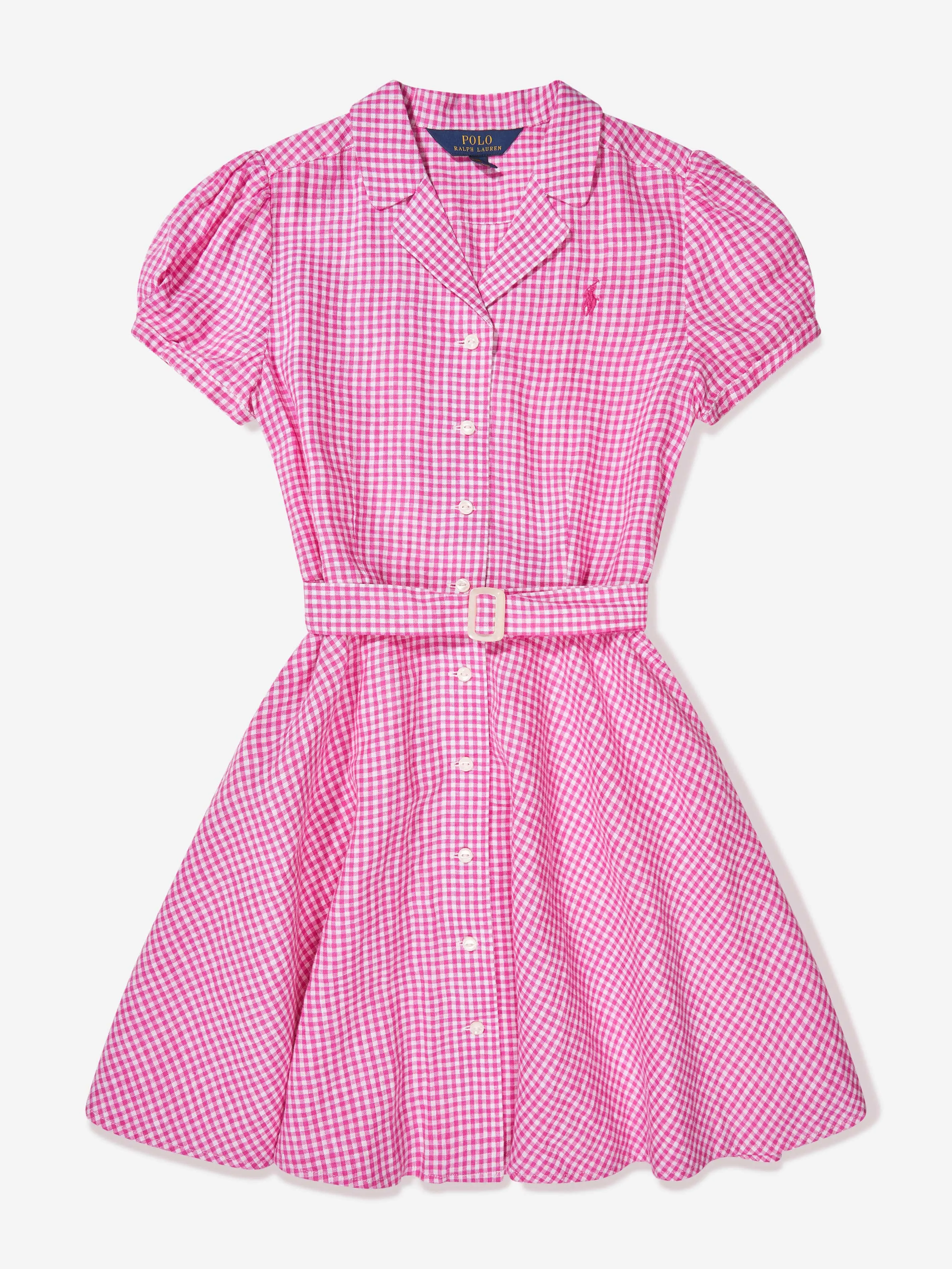 Ralph Lauren Girls Gingham Shirt Dress in Pink