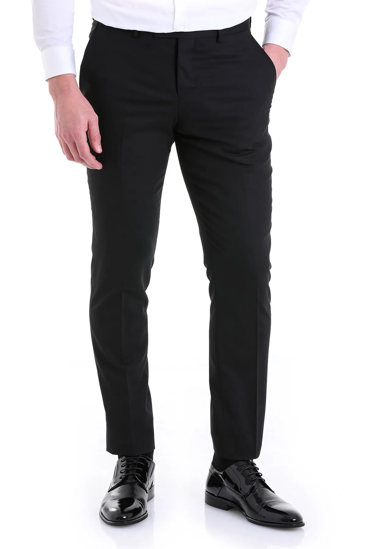 Regular Fit Side Pocket Black Wool Dress Pants