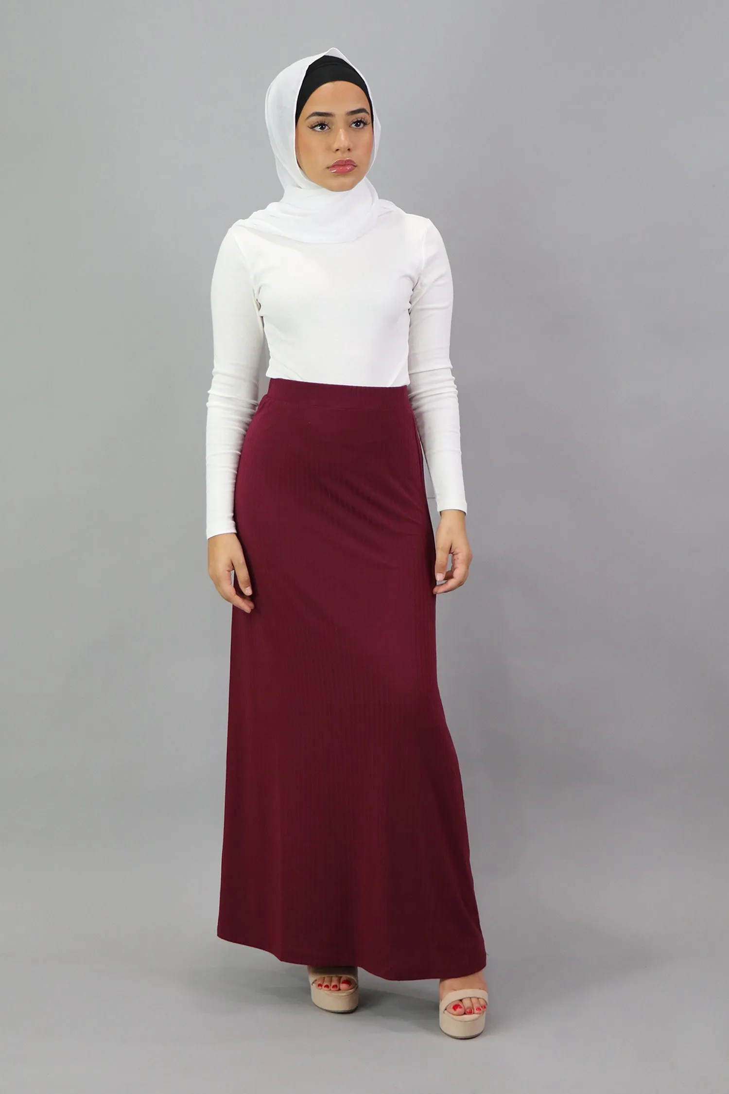 Ribbed Maxi Skirt - Maroon