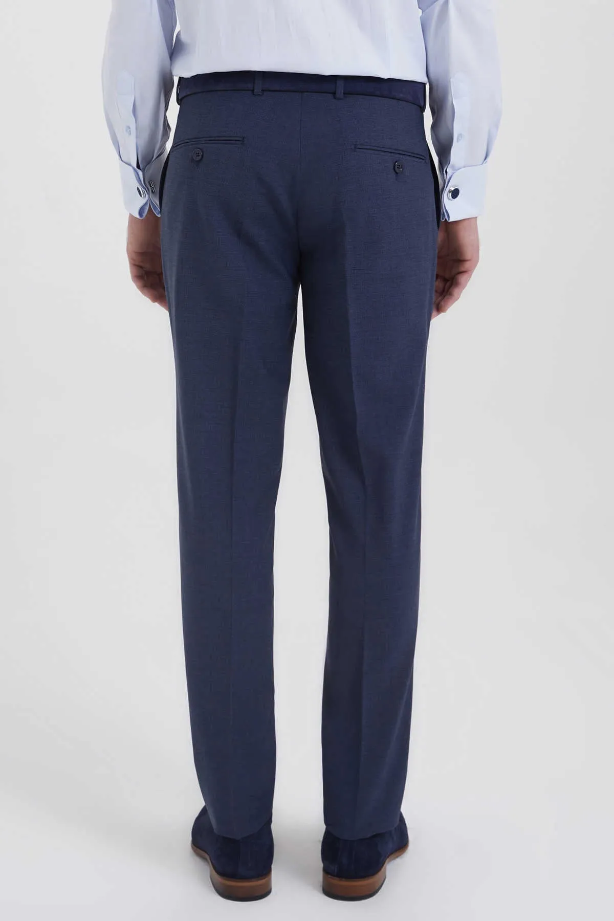 Slim Fit Blue Side Pocket Low Waist Wool Dress Pants