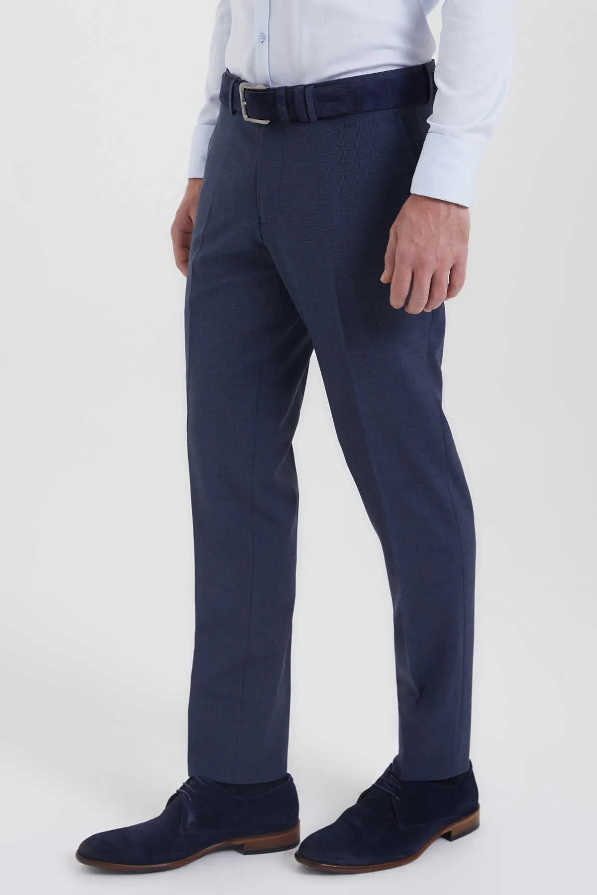 Slim Fit Blue Side Pocket Low Waist Wool Dress Pants