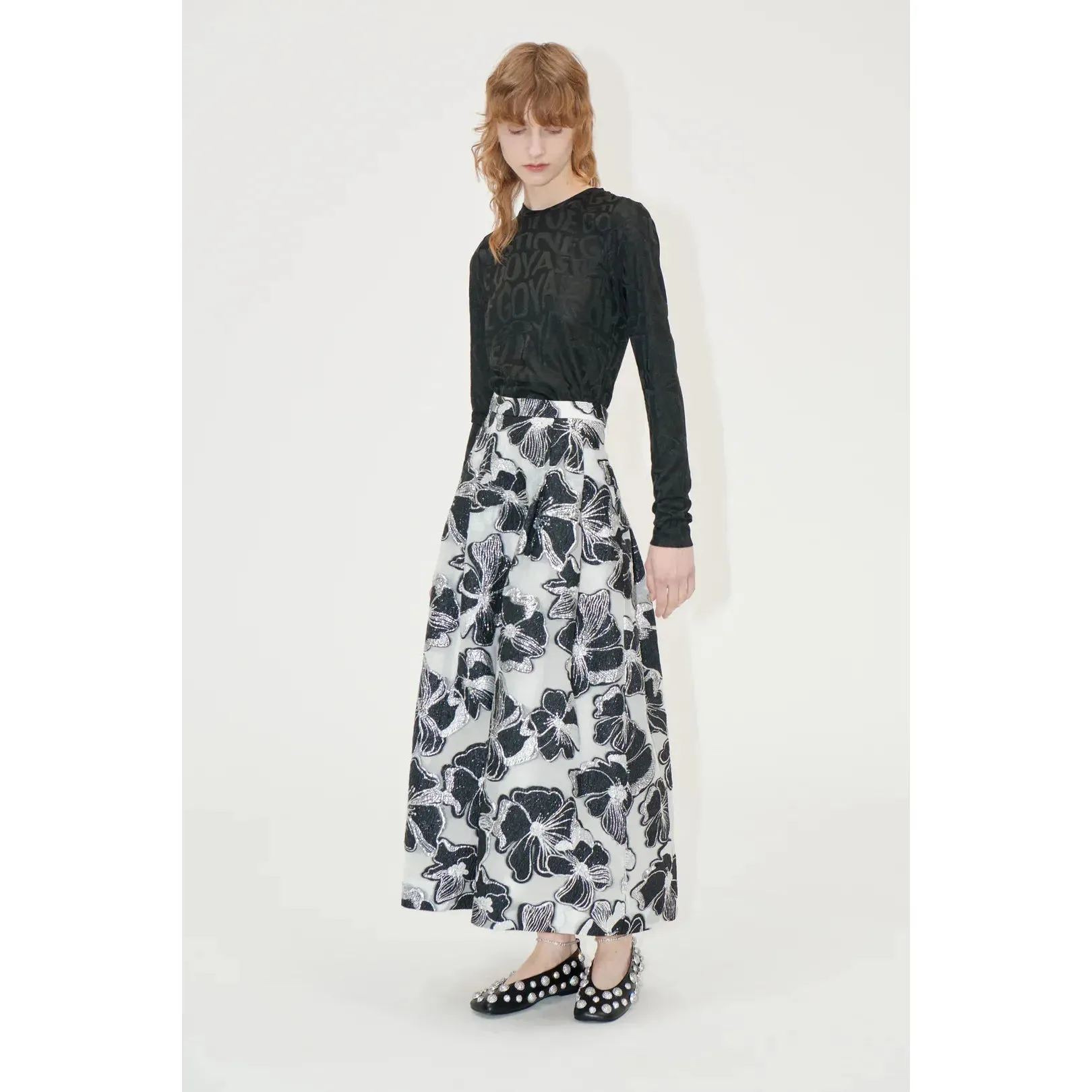 Stine Goya Voluminous Midi Skirt in Anemone Jacquard