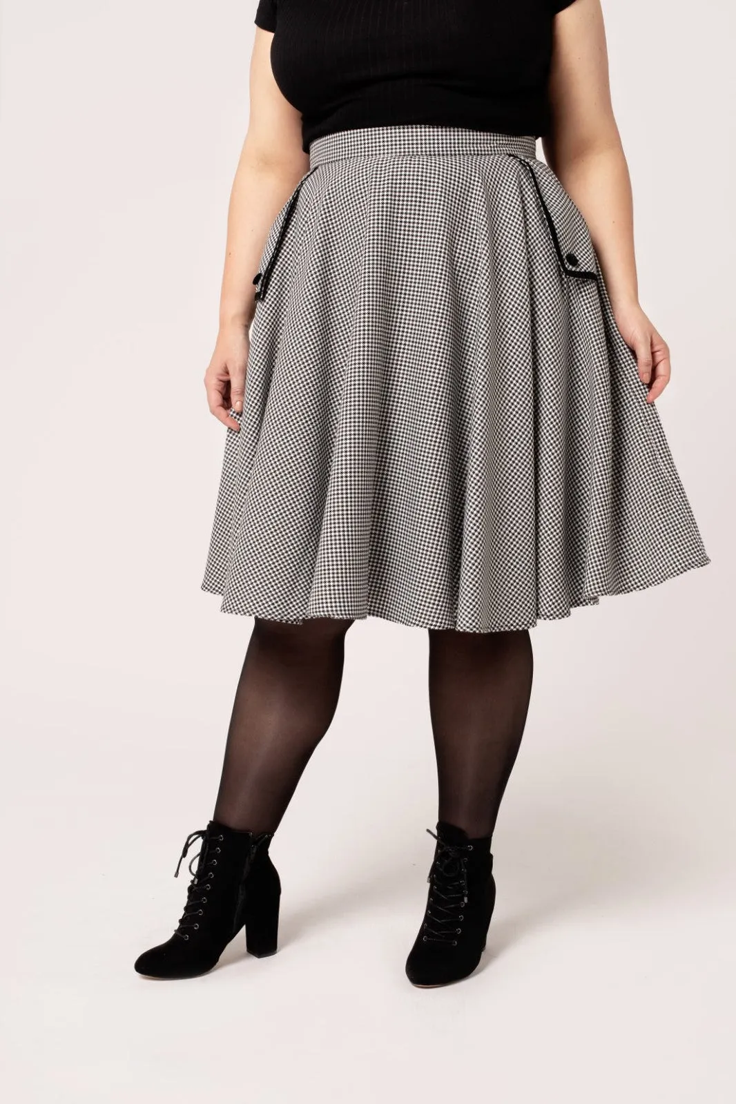 Teddy Houndstooth Print Swing Skirt by Hell Bunny