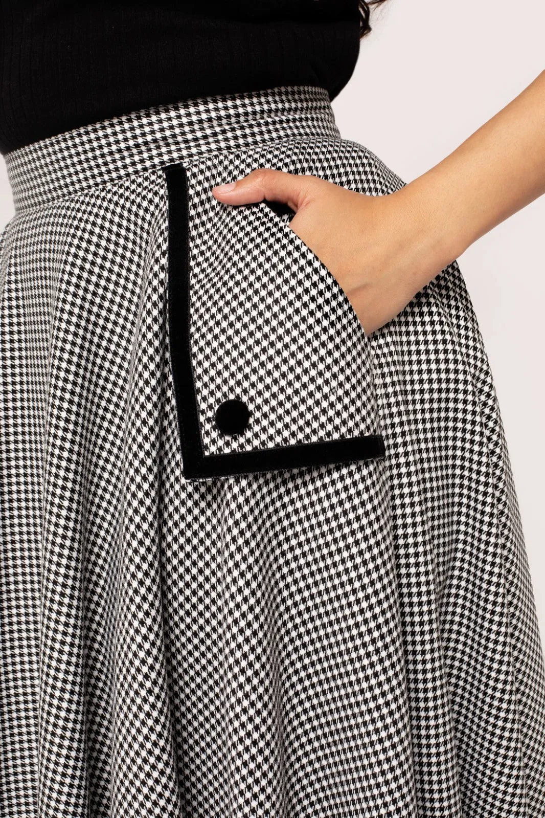 Teddy Houndstooth Print Swing Skirt by Hell Bunny