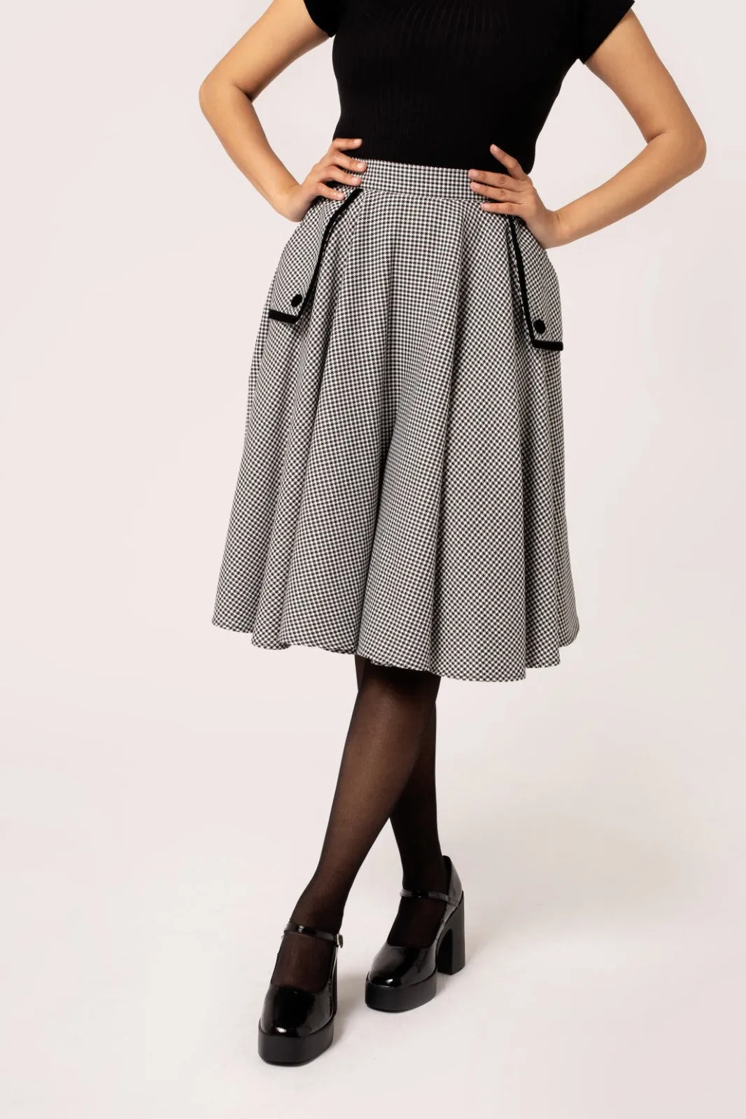 Teddy Houndstooth Print Swing Skirt by Hell Bunny