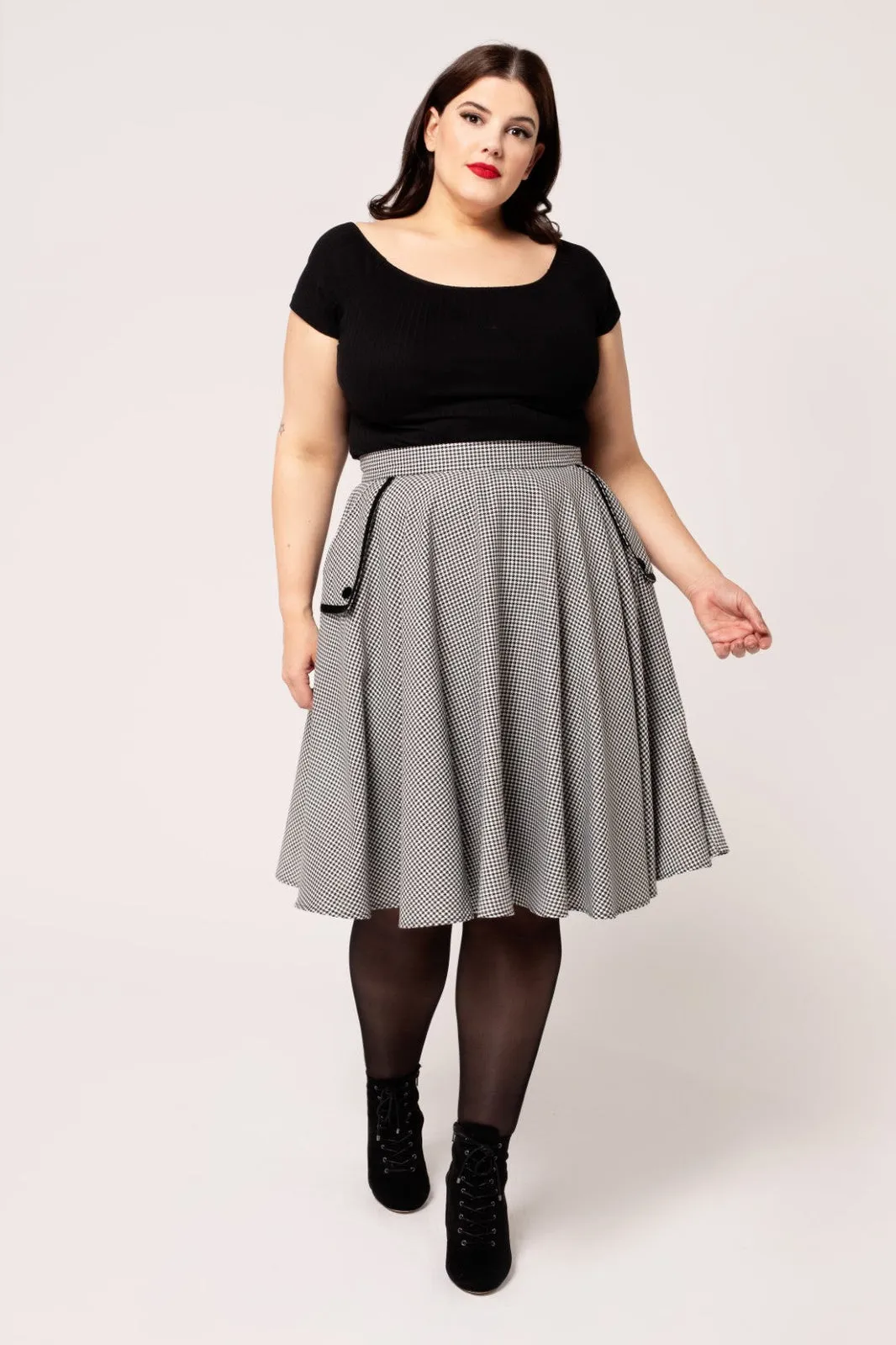 Teddy Houndstooth Print Swing Skirt by Hell Bunny