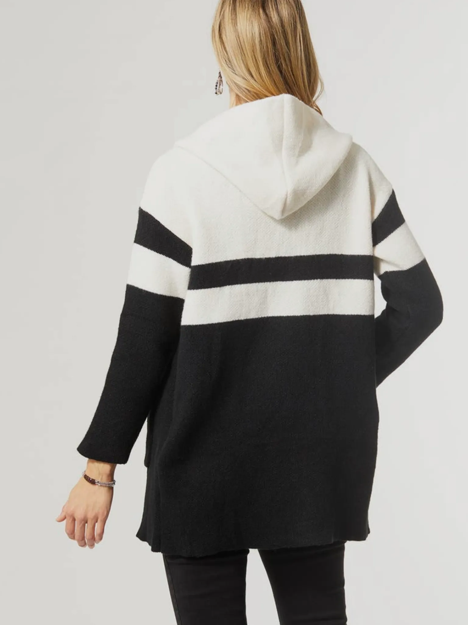 Vera Hooded Cardigan - Black   Cream