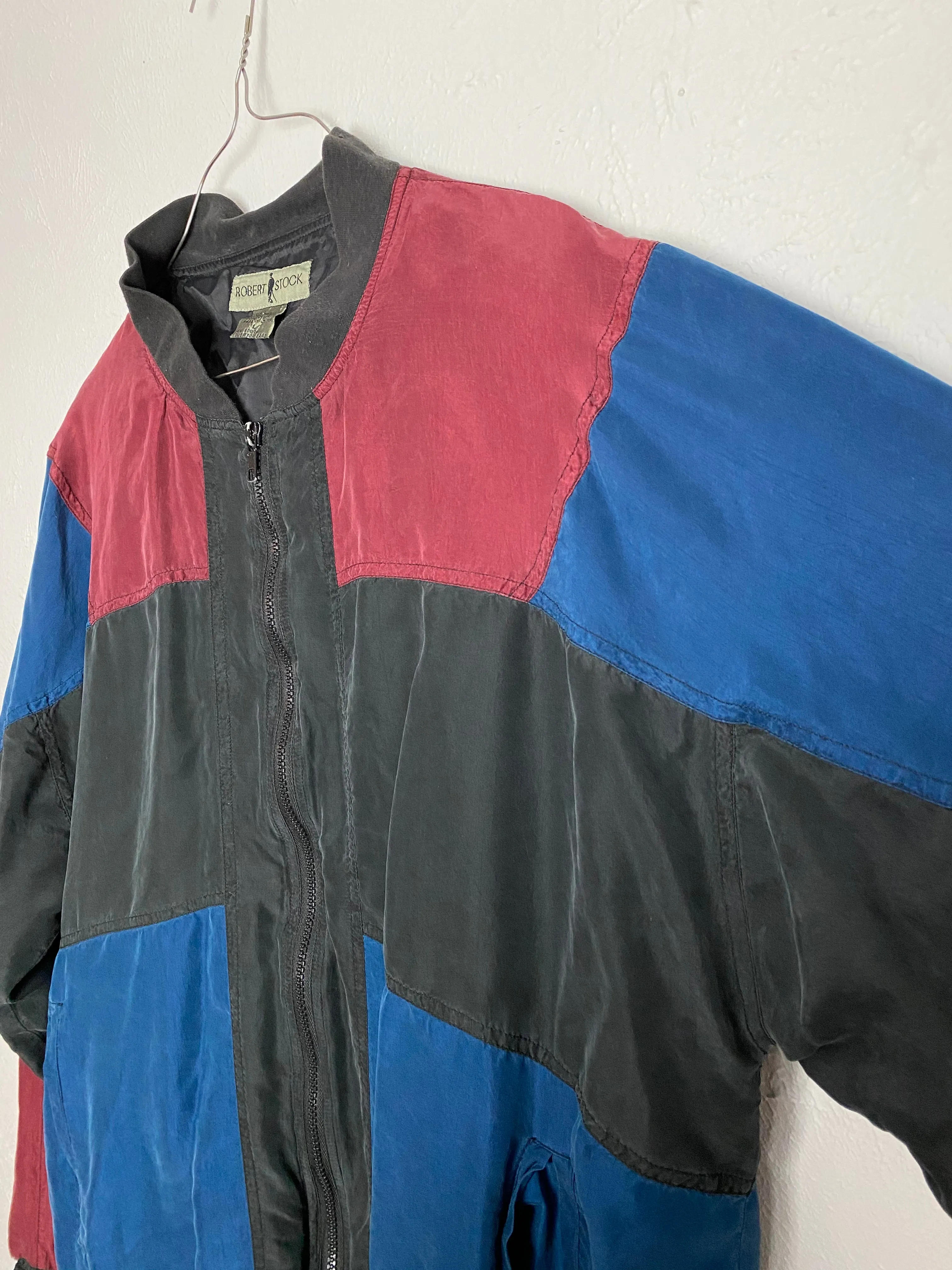 Vintage Robert Stock 100% Silk Jacket ~ Blue & Red