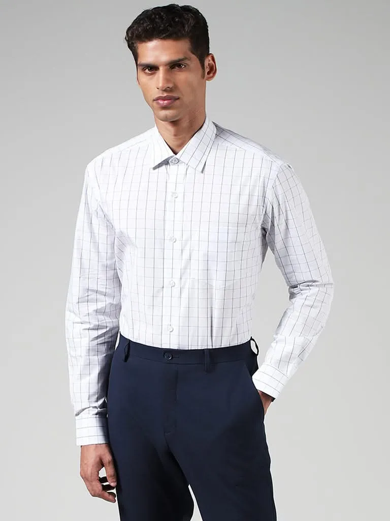 WES Formals White Checked Cotton Relaxed-Fit Shirt