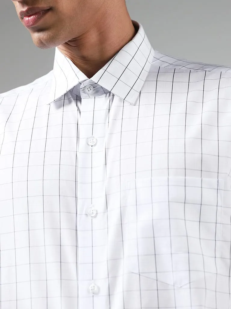 WES Formals White Checked Cotton Relaxed-Fit Shirt