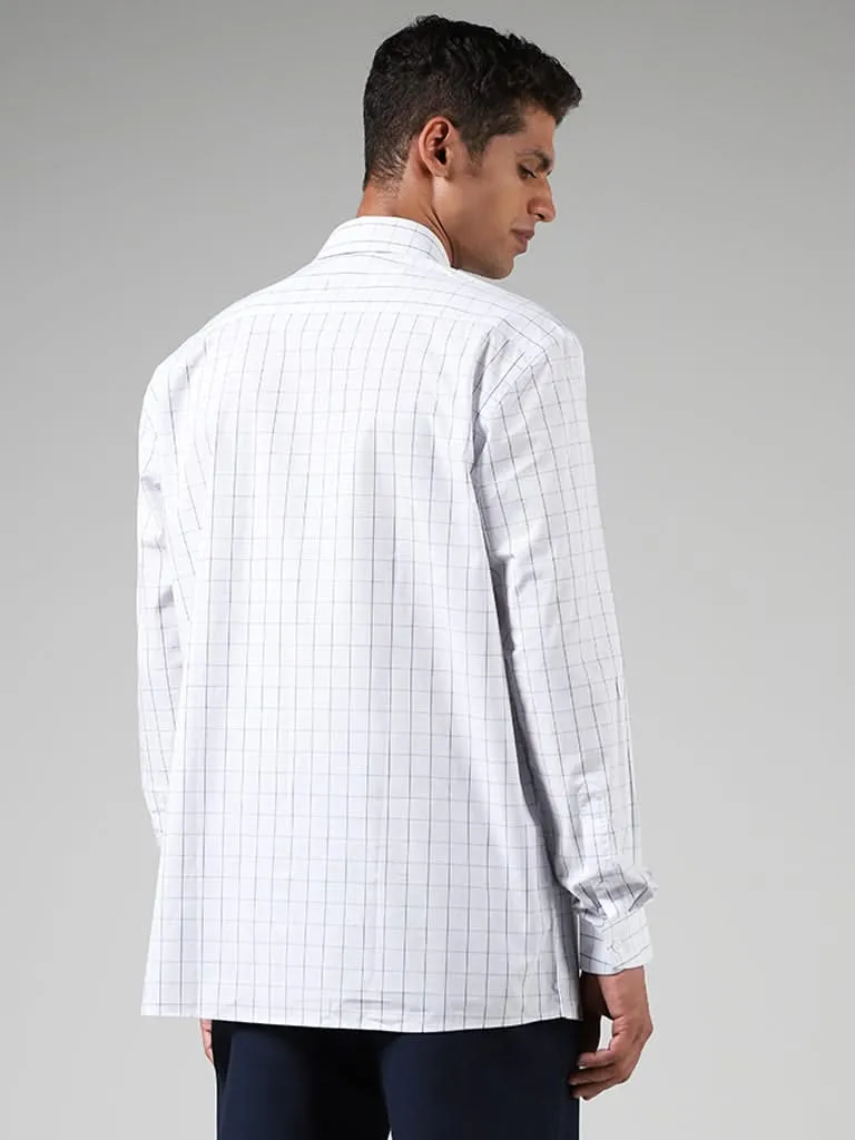 WES Formals White Checked Cotton Relaxed-Fit Shirt