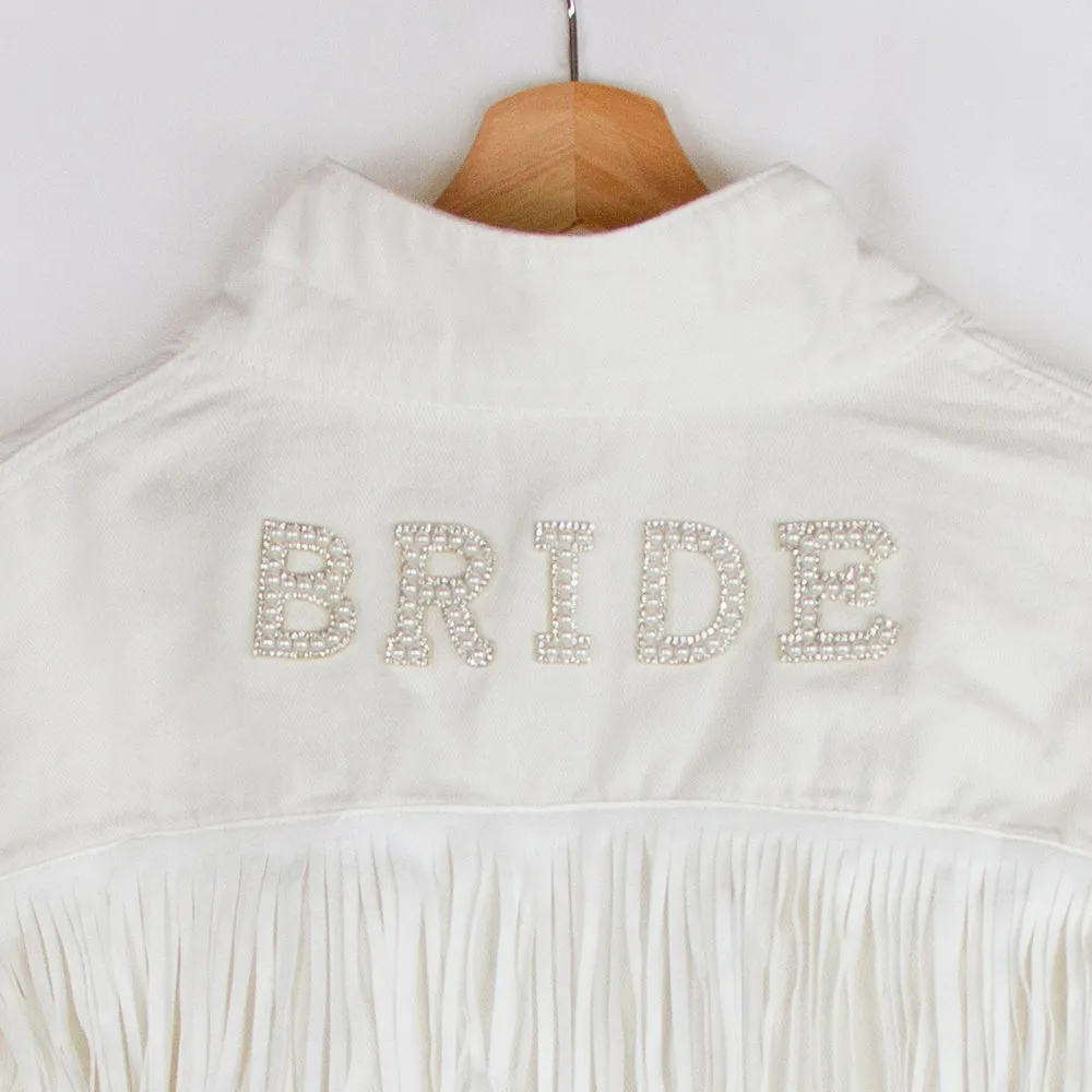 (White Fringe) Bride Patch White Fringe Denim Jacket