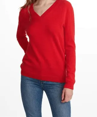 White   Warren - Essential V Neck Holly Red Heather