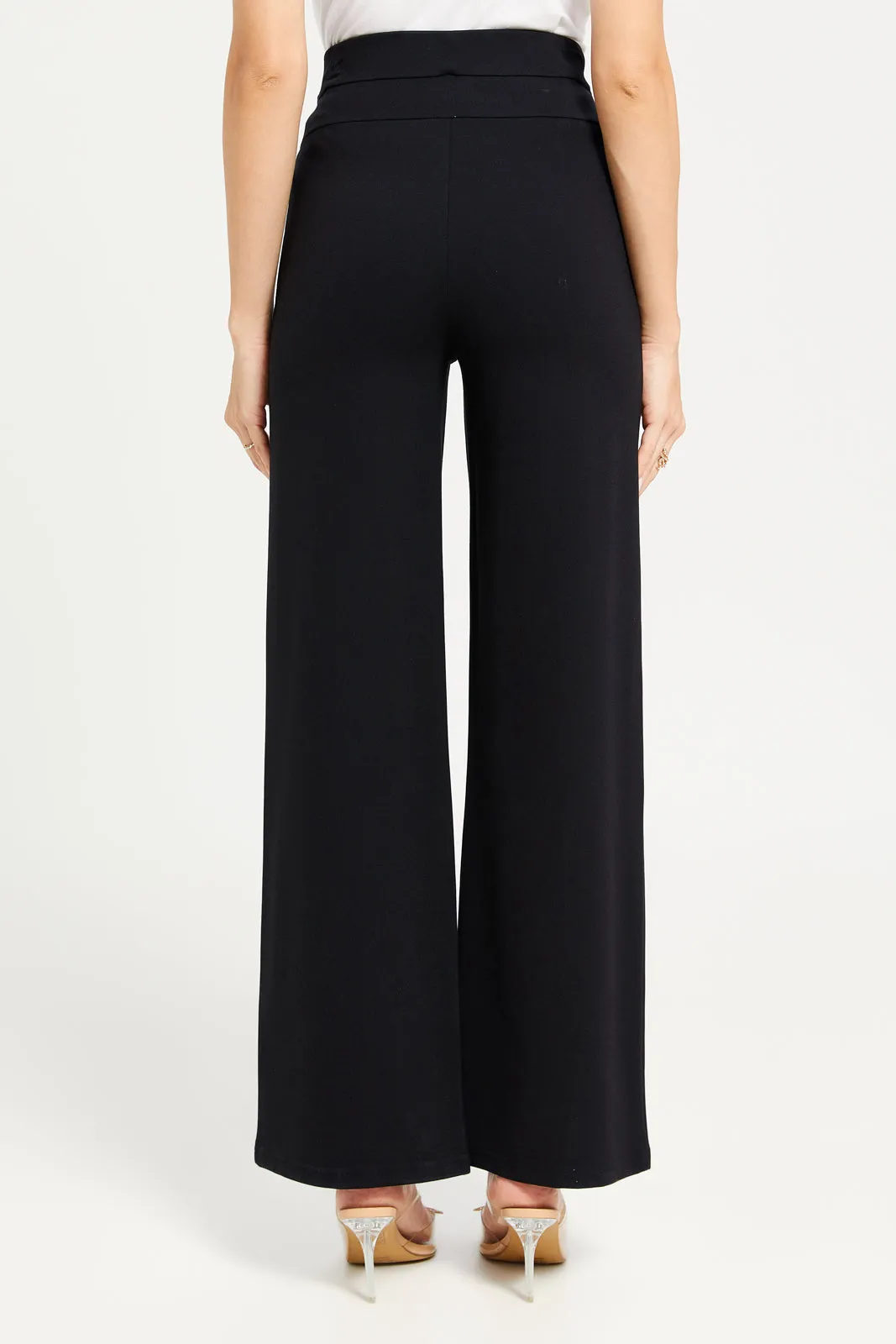 Women Black High Waisted Wide Leg Trousers